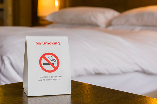 Hotel room with no smoking sign